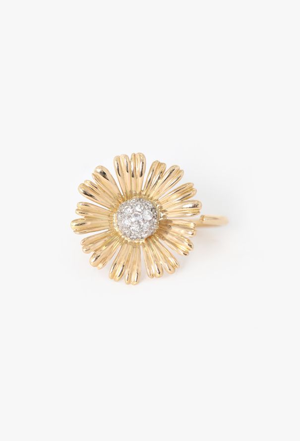 Vintage Fine Jewelry 18k Yellow Gold, Platinum & Diamond Flower Ring - 1
