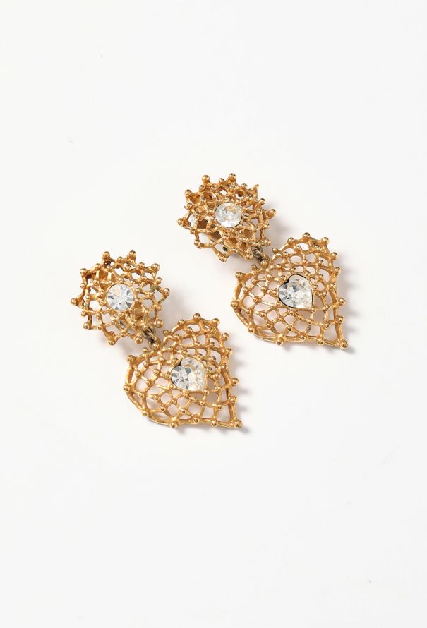 Saint Laurent Vintage Studded Heart Clip Earrings - 2 Saint Laurent Vintage Studded Heart Clip Earrings - 2