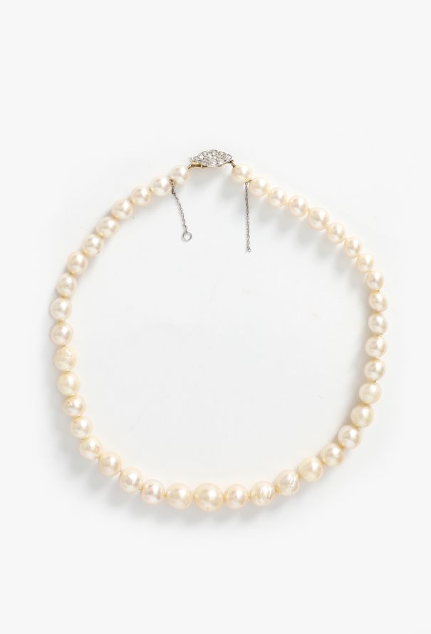 Vintage Fine Jewelry '50s Cultured Pearl Necklace with Diamond Clasp - 1