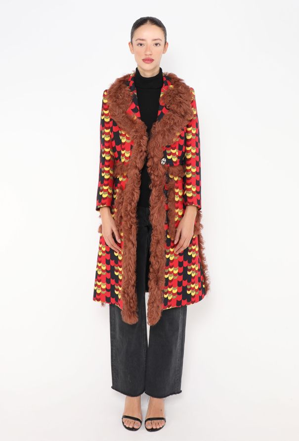 Prada F/W 2014 Graphic Shearling Trim Coat - 4