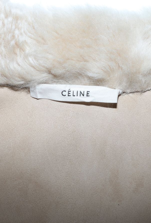 Céline Collarless Belted Shearling Coat - 6
