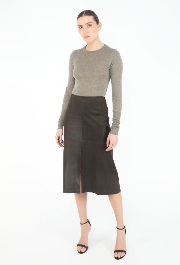 Jil Sander Late '90s Suede Slit Skirt - 2