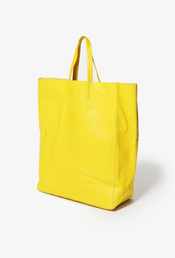 Celine Vertical Cabas Mini Canvas & Leather Tote in Yellow