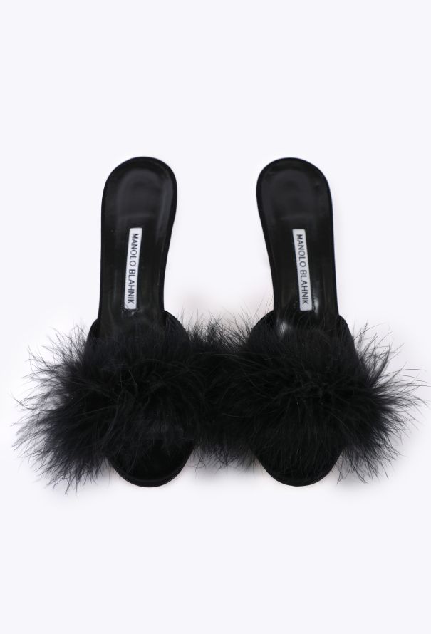 Manolo Blahnik Lima Satin Feather Mules - 2