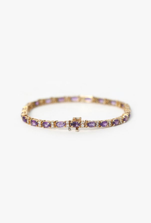 Modern Fine Jewelry 14K Yellow Gold, Diamond  & Amethyst Tennis Bracelet - 6