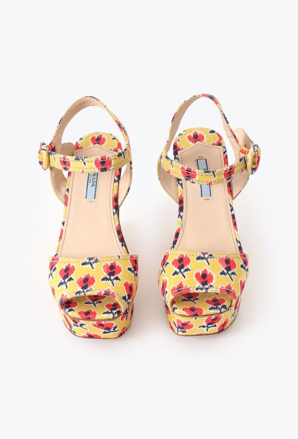 Prada Floral Canvas Wedges - 3