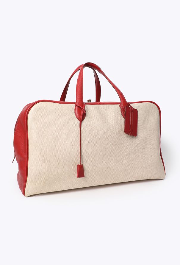 Hermès Vintage Toile H & Taurillon Clémence Victoria 50 - 3