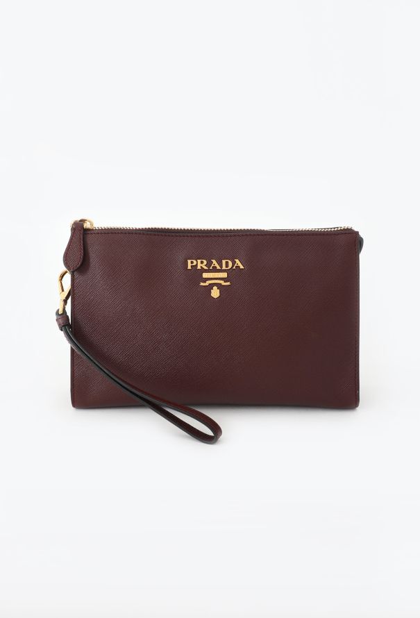 Prada Burgundy Saffiano Clutch - 1