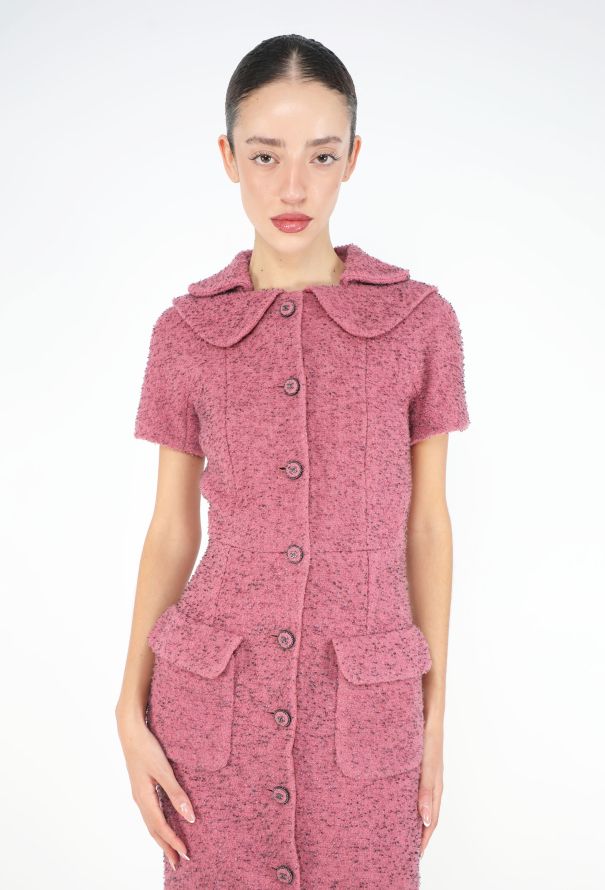 Chanel Collared Bouclé Tweed 'CC' Dress - 4