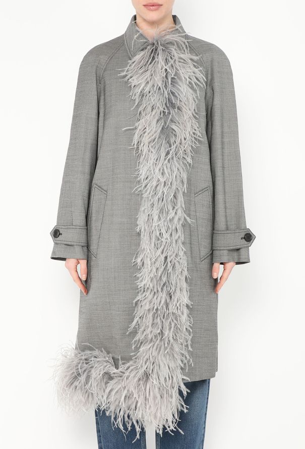 Prada S/S 2017 Ostrich Trim Trench Coat - 4