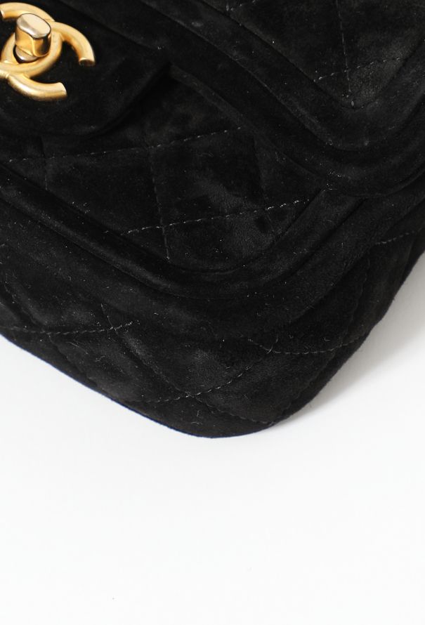 Mini Suede Quilted Flap Bag, Authentic & Vintage