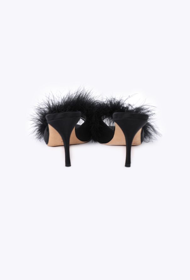 Manolo Blahnik Lima Satin Feather Mules - 4