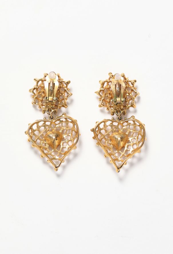 Saint Laurent Vintage Studded Heart Clip Earrings - 3 Saint Laurent Vintage Studded Heart Clip Earrings - 3
