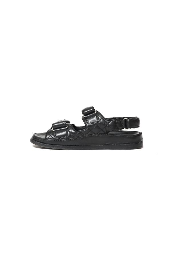Chanel Shoes Dad Sandals Black Leather with So Black CC, Size