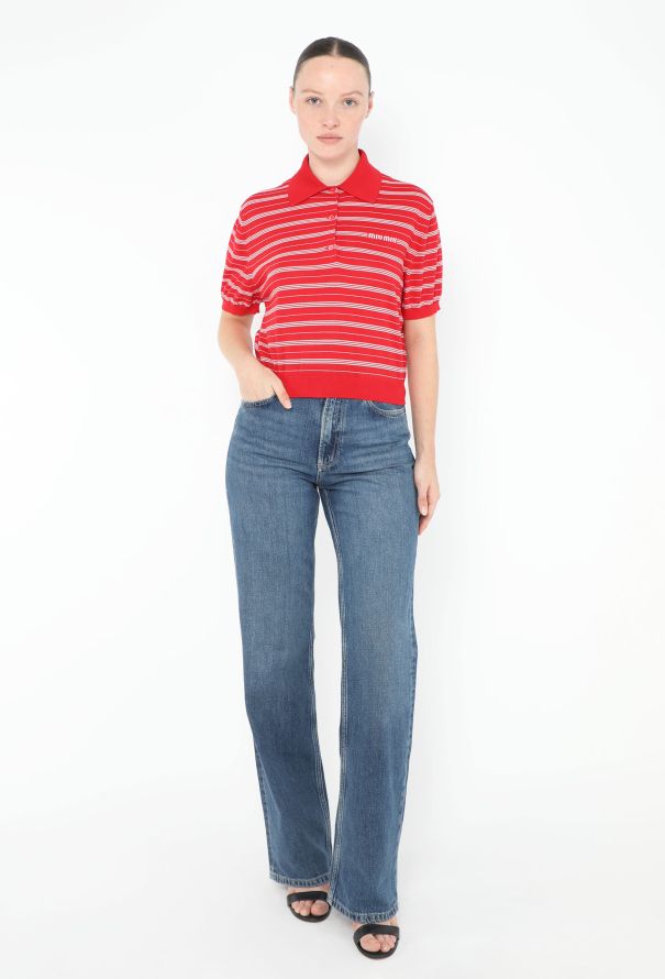 Miu Miu 2024 Striped Logo Knit Polo - 3