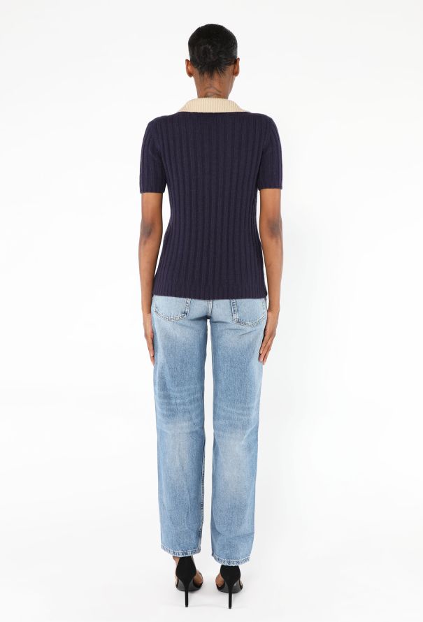 Prada Ribbed Cashmere Polo Top - 4