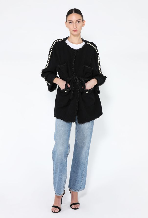 Chanel 2014 Terrycloth and Pearl Embellished Wrap Jacket - 2