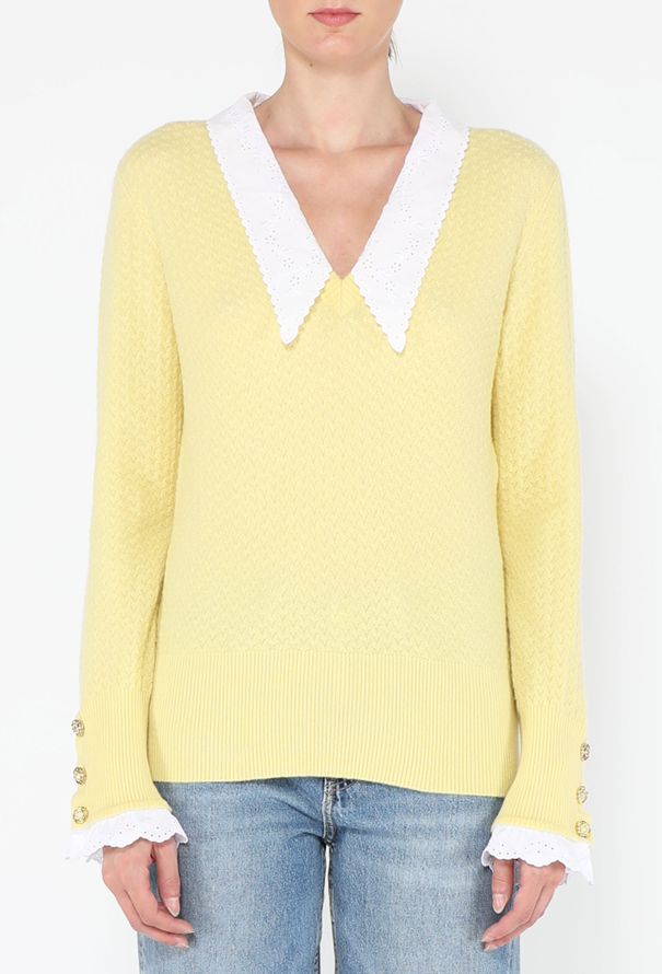 Chanel Lace Trim Cashmere Sweater, Pre-Fall 2024 - 1