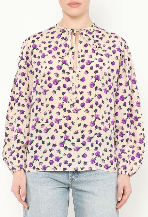 Saint Laurent '70s Floral Silk Peasant Blouse - 1