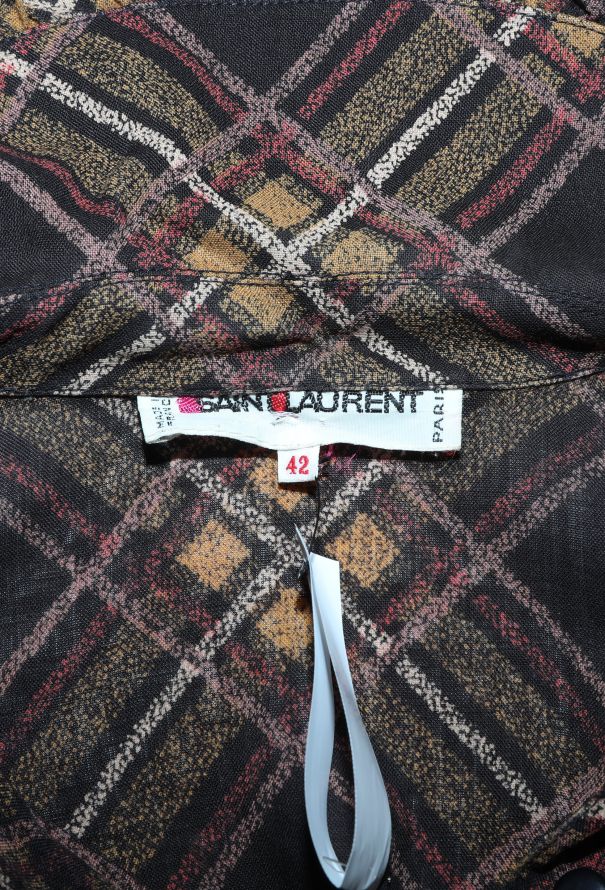 Saint Laurent '70s Plaid Lavallière Smock Dress - 5
