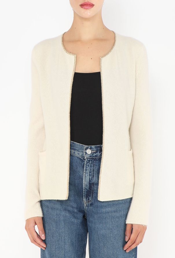Chanel Cashmere Lamé Trim Cardigan - 1