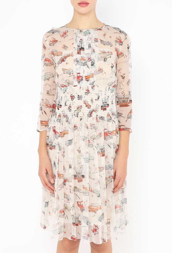 Prada S/S 2012 Car Print Smocked Dress - 1