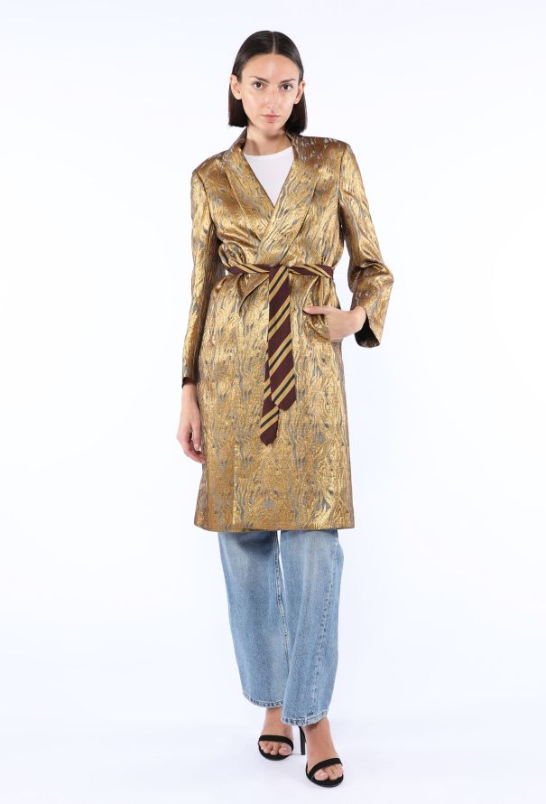 Dries Van Noten Ravik Metallic Jacquard Belted Coat - 3