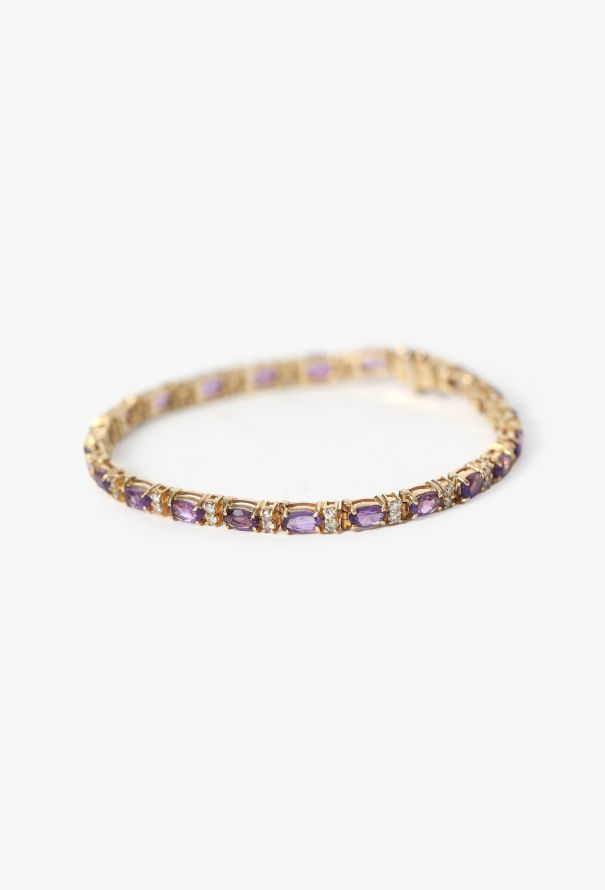Modern Fine Jewelry 14K Yellow Gold, Diamond  & Amethyst Tennis Bracelet - 5