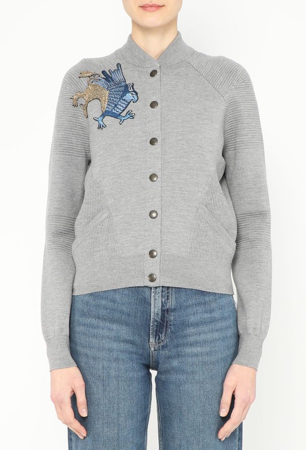 Alexander McQueen Embroidered Griffin Ribbed Cardigan - 2 Alexander McQueen Embroidered Griffin Ribbed Cardigan - 2