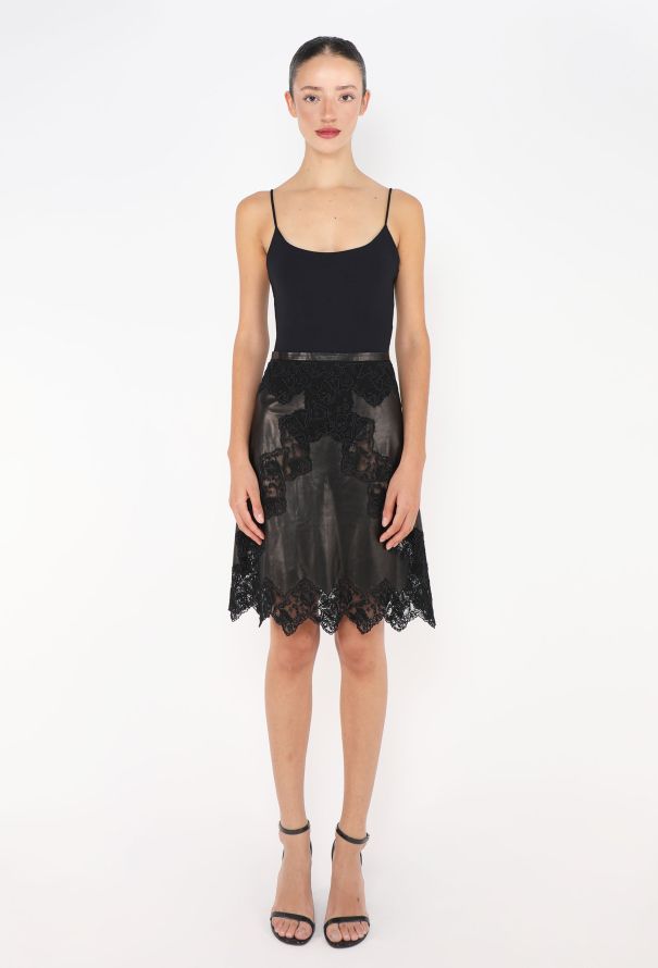 Louis Vuitton Embroidered Lambskin Lace Skirt - 1
