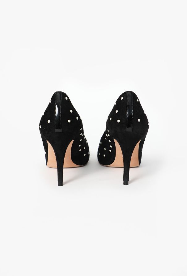 Chanel Pearl Appliqué Suede Pumps - 4