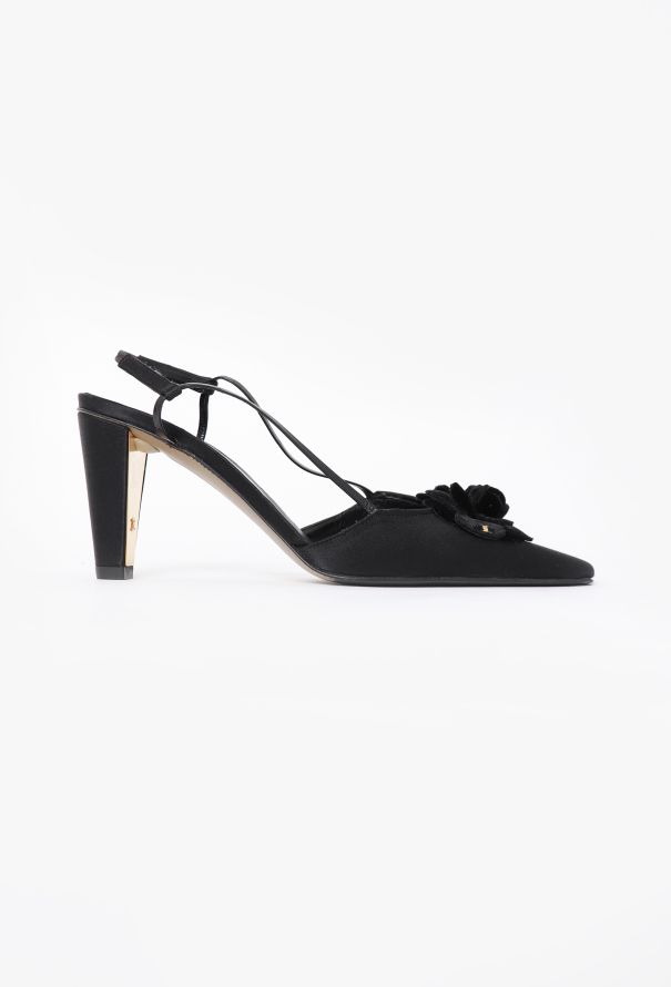 Chanel Velvet Camélia Satin Slingbacks - 1