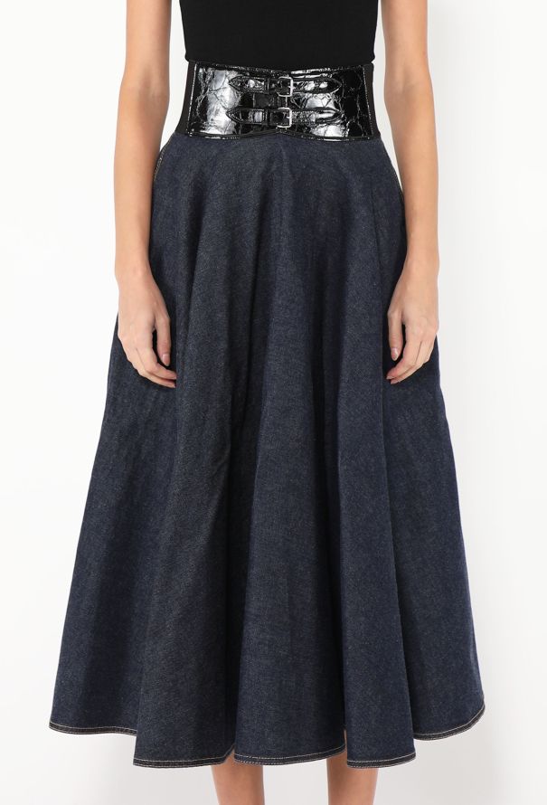 Alaïa 2022 Belted Denim Skirt - 3