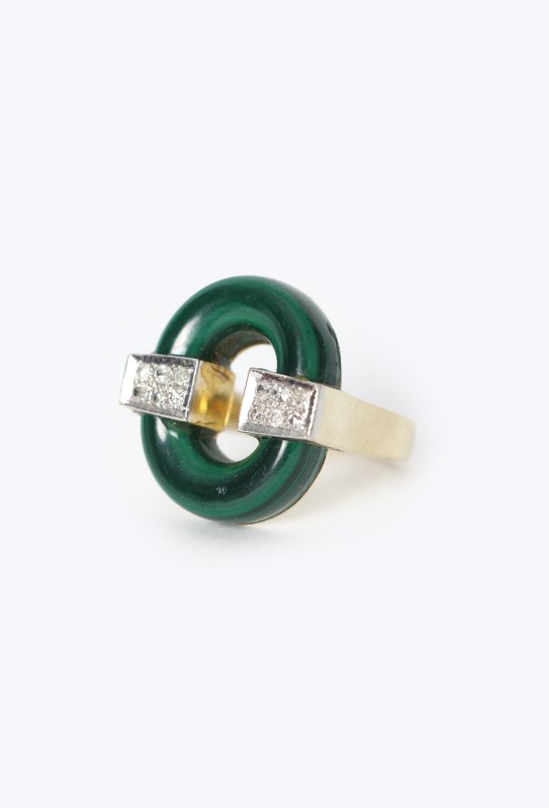 Vintage Fine Jewelry Vintage Abstract 14K Yellow Gold & Malachite Ring - 3
