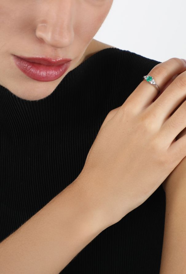 Modern Fine Jewelry 14K White Gold, Emerald & Diamond Ring - 4