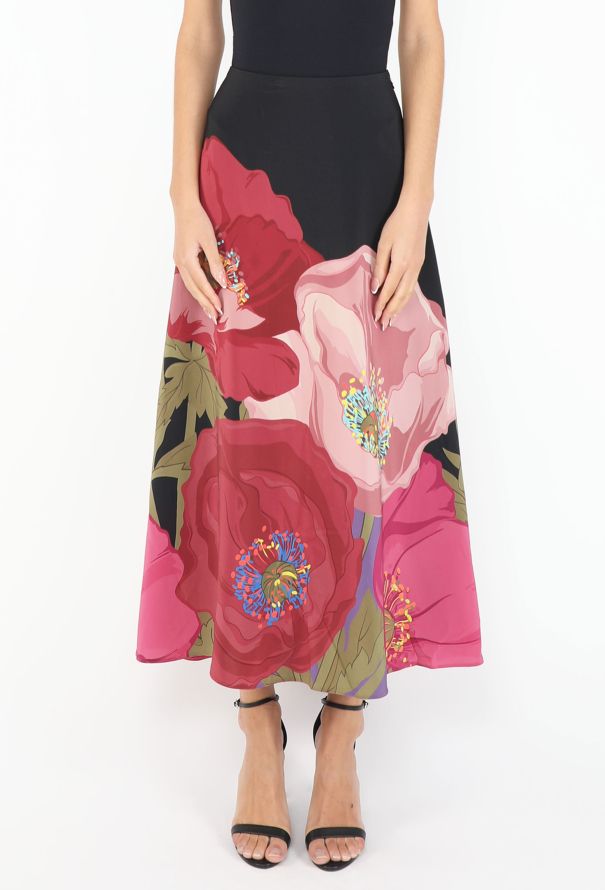 Valentino Peony Print Silk Skirt - 2