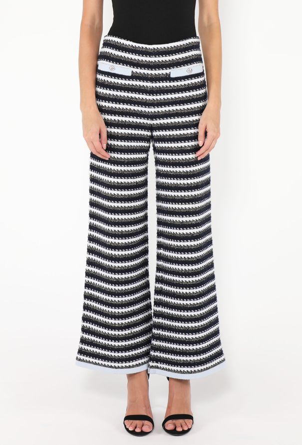 Chanel 2022 Striped Cashmere 'CC' Pants - 2 Chanel 2022 Striped Cashmere 'CC' Pants - 2