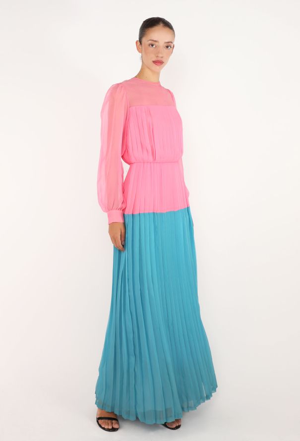 Nina Ricci Bicolor Pleated Silk Dress, 1970s - 1