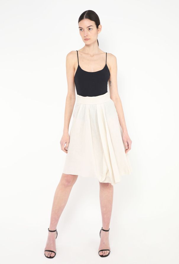 Prada Ruffled Linen Belted Skirt - 1