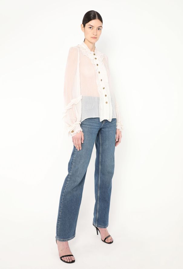 Chloé S/S 2007 Ruffled Silk Pinstripe Blouse - 5 Chloé S/S 2007 Ruffled Silk Pinstripe Blouse - 5