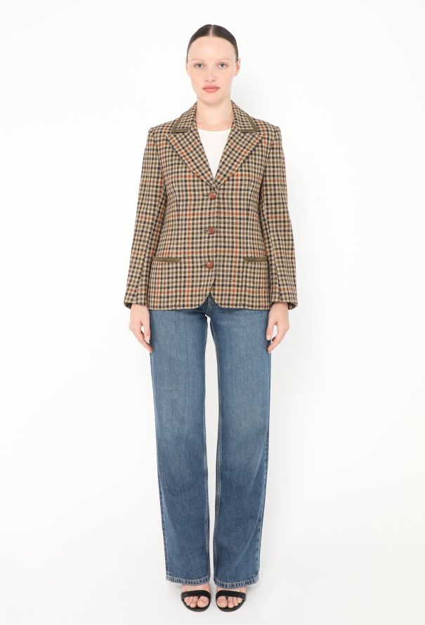 Céline '70s Suede Trim Houndstooth Blazer - 3 Céline '70s Suede Trim Houndstooth Blazer - 3