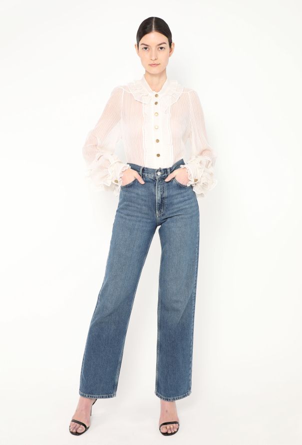 Chloé S/S 2007 Ruffled Silk Pinstripe Blouse - 3 Chloé S/S 2007 Ruffled Silk Pinstripe Blouse - 3