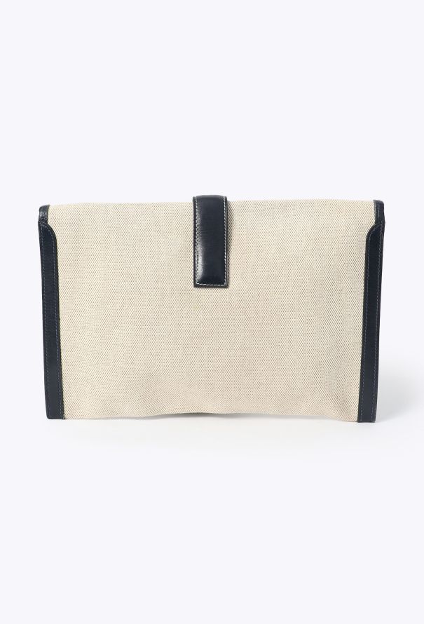Hermès Vintage Toile H & Navy Box Jige Clutch - 4