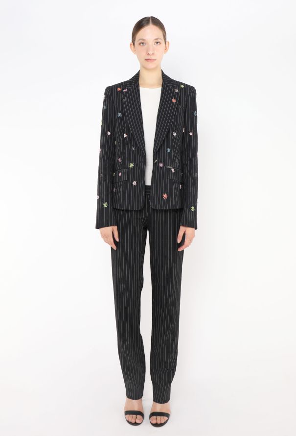 John Galliano Floral Beaded Pinstripe Suit - 2