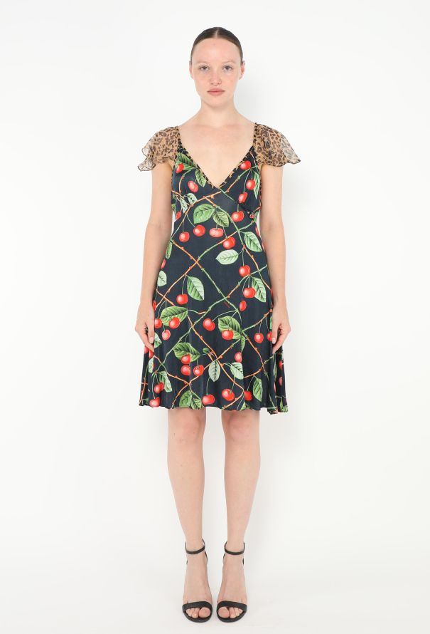 John Galliano Early 2000s Cherry Print Silk Dress - 1