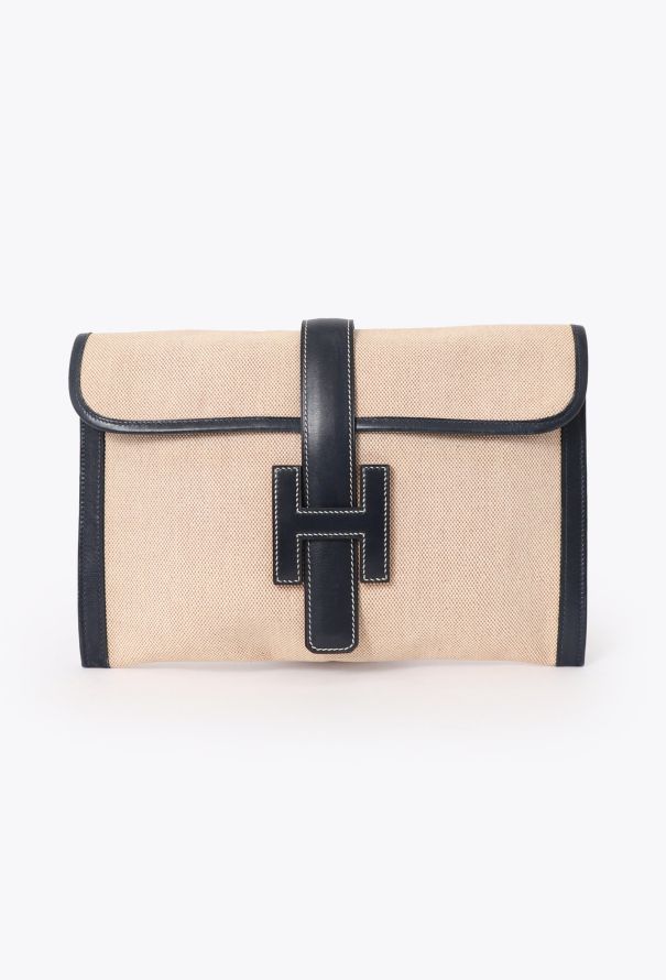 Hermès Toile H & Navy Box Jige Clutch - 1