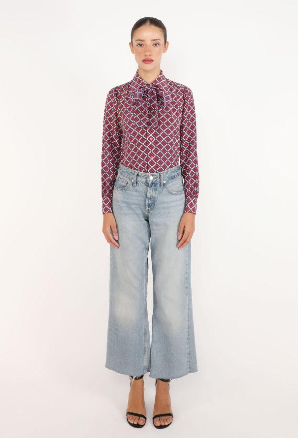 Saint Laurent Graphic Silk Lavallière Blouse, 1970s - 2