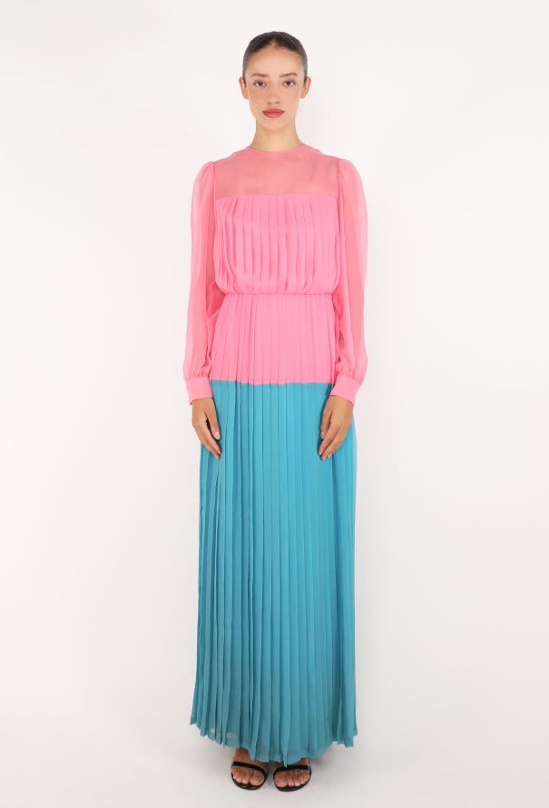 Nina Ricci Bicolor Pleated Silk Dress, 1970s - 2