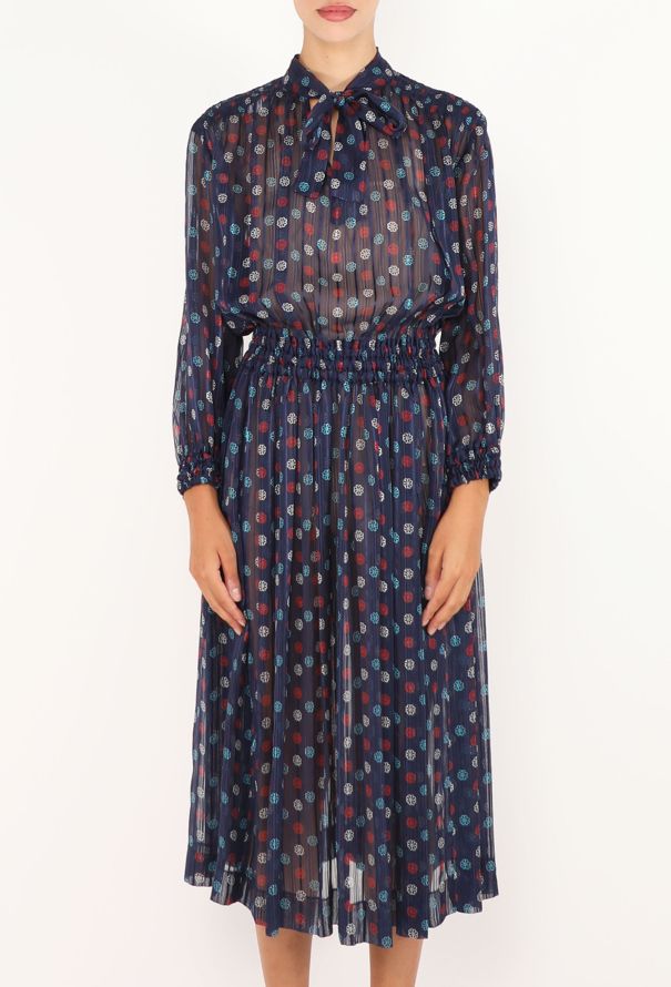 Céline Printed Silk Lavallière Dress, 1970s - 2