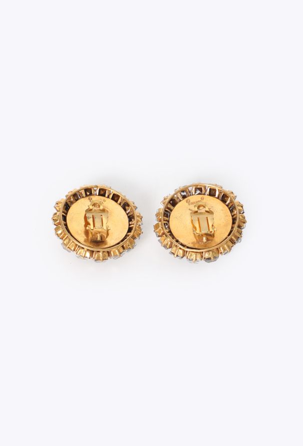 Chanel '80s Strass Trim Cabochon Clip Earrings - 3